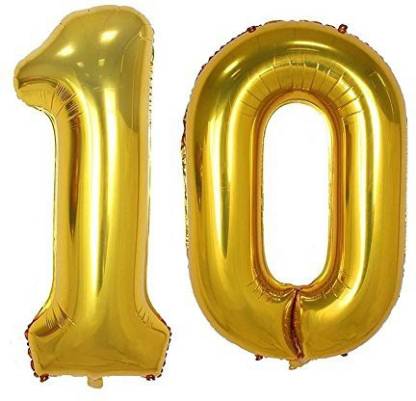 Tiank Innovation Solid 10 Number Gold Foil Balloon for Birthday & Anniversary Party Decoration Balloon