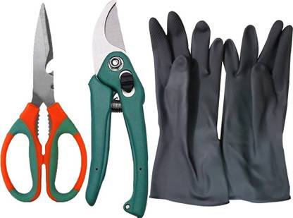 JetFire Garden Scissor, Pruner & Multipurpose Gloves Black (Multicolor) Garden Tool Kit