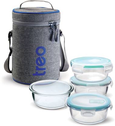 TREO ALL FRESH BOROSILICATE GLASS TIFFIN 4PCS SET 4 Containers Lunch Box