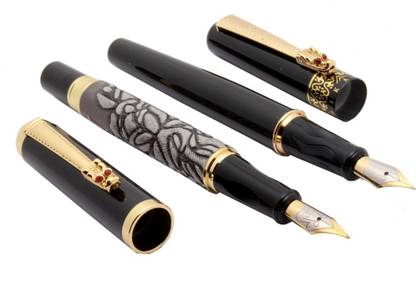 Ledos Set Of 2 - Jinhao Stylish Designer Fountain Pen Golden Dragon Clip Metal Body Pen Gift Set