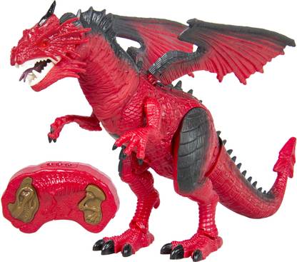WAMA RETAILS Infrared Remote Control Walking Robot T-Rex Dinosaur with Wings + Head Movement Fire Dragon for Kids(Red)