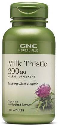GNC Herbal Plus Milk Thistle, 200mg, Vegetarian Capsules, 100 ea