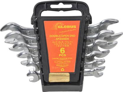 Globus DOE06R DOUBLE OPEN AND SPANNER SET/ 6 PCS IN PLASTIC RAKE Double Sided Open End Wrench