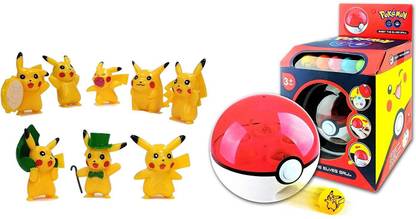 Bestie Toys Pokemon Go Pikachu 8 Pcs Mini Toy Action Figure Doll with Pokemon Go Toy Pokeball Marble Shooter with 5 Colours of Launchable Pokeballs, (Multicolour)