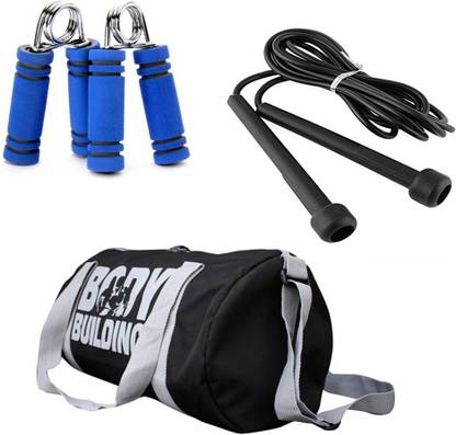 Snipper Combo Of BodyBuilding (Black) Gym Bag, Skipping Rope (Black) And Hand Gripper (Blue) Fitness Accessory Kit Kit
