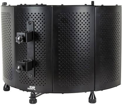 Monoprice Microphone Isolation Shield - Black - Foldable with 3/8 inch Mic Threaded Mount, High Density Absorbing Foam Front And Vented Metal Back Plate - Stage Right Microphone Stand - Small