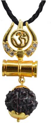 Shiv Jagdamba Religious Jewelery Cubic Zirconium Om Khanda Locket With Cotton Dori Gold-plated Brass, Cotton Dori Pendant