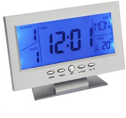 DEZIINE Digital Voice Control Backlight LCD Alarm Clock Weather Sound Sensor Table Clock for Desktop Clock