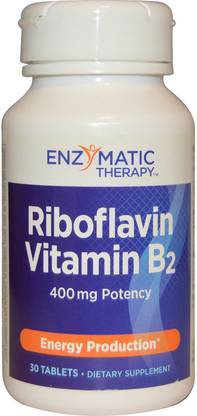 Enzymatic Therapy Riboflavin Vitamin B2 Energy Production 400 mg 30 Tablets