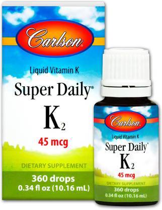 Carlson Labs Super Daily K2, 45 mcg Vitamin K2, 360 Liquid Drops