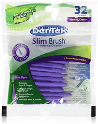 DenTek Slim Brush, Professional Interdental Cleaners, Tight Teeth, Mouthwash Mint, 32 Count