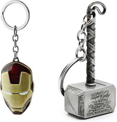 Three Shades Thor Infinity War Hammer Keychain Keychain & Iron Man Mask Keychain Combo Key Chain