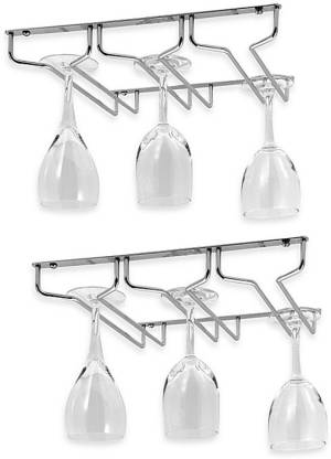 KEEPWELL Stainless Steel Triple Line Wine Glass Rack (Pack of 2) | Wine Glass Holder | Wine Rack For Pub And Club Size (15 Inch) Stainless Steel Wine Rack