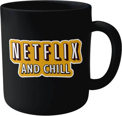 Jbn Limited Edition Netflix & Chill Black Coffee | Premium Black Color Coffee for Netflix Fans | Perfect Birthday Gift - Black | Netflix | 350ml, Pack of 1 Ceramic Coffee Mug