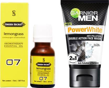 Sheer Secret LEMONGRASS ESSENTIAL OIL 15 ML and GARNIER MEN'S DOUBLE ACTION FACE WASH 100 ML