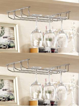 KEEPWELL Stainless Steel Triple Line Wine Glass Rack (Pack of 2) | Wine Glass Holder(20 Inch) Stainless Steel Wine Rack