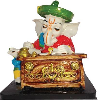 TGB Writing Ganesh JI Statue Idol (Multicolour) Decorative Showpiece  -  8 cm