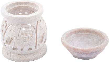 BT Handmade Craft Carved Gorara Stone Diya/Aroma Stand - (Natural, 7.5 cm x 8,5 cm) Stoneware (Pack of 2) Table Diya Set