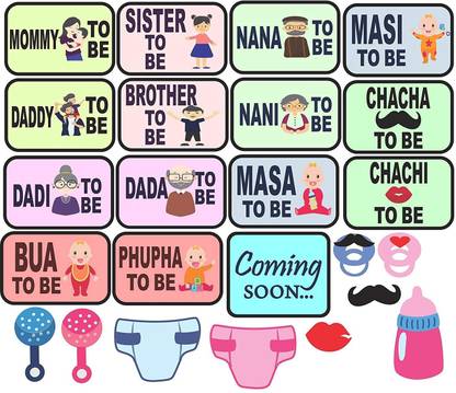 SYGA Set of 24 Baby Shower Party Photo Booth Props Craft Item, Multi Color Photo Booth Board