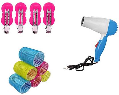 FULLY Combo Of Hair Dryer With Curlers Rollers And Hair Section Clip, Combo For Salon And Parlour Use, Hair Blow Dryer With Curlers Rollers, Pack Of 1