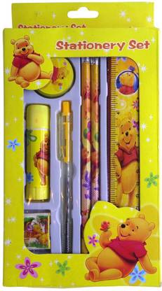 FUNCART Winnie the pooh stationery set - pen, pencil, eraser, sharpener, glue & ruler. School Set