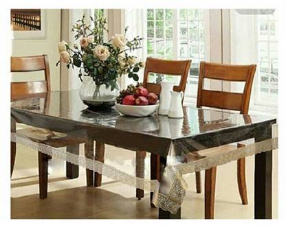 मोंकडेकॉर ट्रांसपेरेंट टेबल कवर फॉर सेंटर टेबल (गोल्डन बॉर्डर, PVC, प्लास्टिक) सॉलिड टेबल कवर