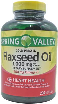 Spring Valley Valley Cold-Pressed Flaxseed Oil 1000mg Dietary Supplement - 200 Softgels