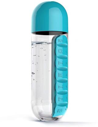 Auf 7 Days Pills Bottle Organiser 7 Compartments With 600 ml Water Bottle (Blue) Pill Box