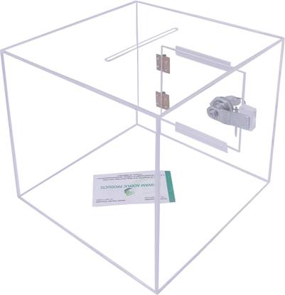 RASPER Transparent Acrylic Donation Box Drop Box Daan Patra Ballot Box (BIG Size 10x10x10 Inches, Square Shape) Premium Quality With Lock Facility Coin Bank