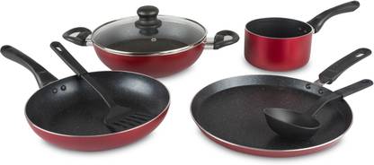 WELLBERG Natura Granite Induction Bottom Non-Stick Coated Cookware Set