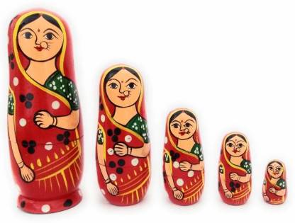 CRAFT HAND Wooden Nesting Doll- Red Saree