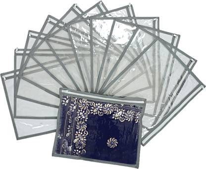 KUBER INDUSTRIES Plain PVC 12 Pieces Single Packing Saree Cover (Grey)-CTKTC3673 CTKTC03673