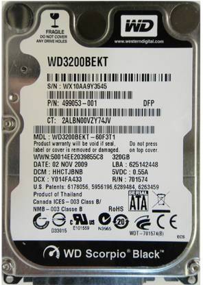 WD Scorpio Black Sata 320 GB Laptop Silver SATA Internal Hard Disk Drive (HDD) (WD3200BEKT)