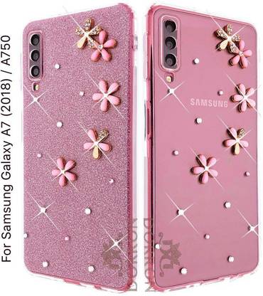 DORRON Back Cover for Samsung Galaxy A7 (2018), Samsung A7 2018, Girls Stylish 3D Flowers Soft Cell Phone Case (Pink)