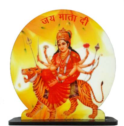 SK Craft Wooden Handcrafted Maa Durga Idol Statue for Car Dashboard/Home/Shop/Office-8x7.5 (HxW) cm Decorative Showpiece  -  8 cm