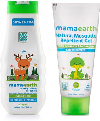 Mamaearth Talc Free Organic Dusting Powder for Babies with Arrowroot & Oat Starch, 150g änd Natural Mosquito Repellent Gel, 50ml