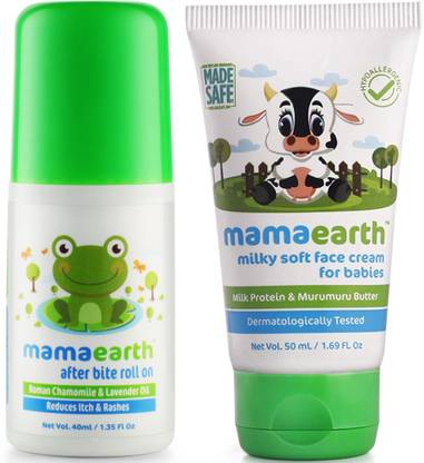 Mamaearth After Bite Roll On for Rashes & Mosquito Bites for Babies änd Milky Soft Natural Baby Face Cream for Babies 50mL