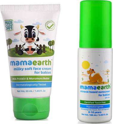 Mamaearth Milky Soft Natural Baby Face Cream for Babies 50mL änd Mineral Based Sunscreen (100 ml)