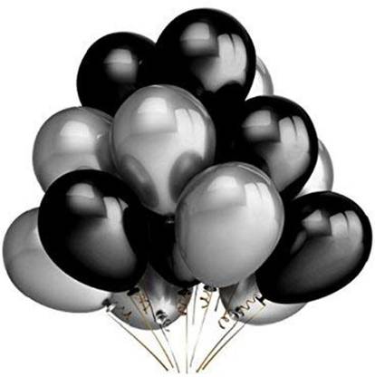 zaysoo Solid metallic black & silver Balloons for Birthday & party decoration (Pack of 200) Balloon
