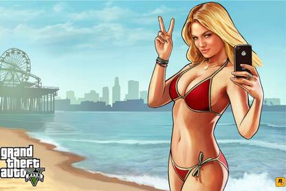 Official Grand Theft Auto V Girl Loading Screen Premium Poster (Premium Fanart , Rockstar Games ,12 x 18 inches , Action-Adventure Video Game , Video game series) Paper Print