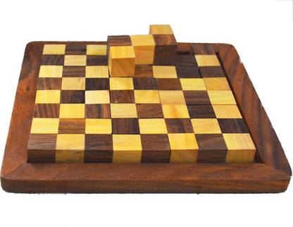 WoodCart Handmade Wooden 3D Puzzle Square Shape Chess Mix Plate 13 Pieces
