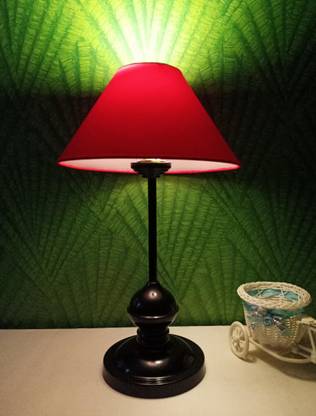M2 LOOK Red Conical Shade and Beautiful Black Base Table Lamp for Bedroom and Drawing Room Table Lamp Table Lamp
