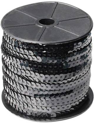 दीय क्राफ्ट Black Beads Spangle Flat Sequins Paillette Trim Spool String(6mm Sequins 100 Yards)