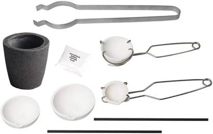 DIY Crafts Jewelry Smelting Gold Silver Set Kit Including Ceramic Foundry Crucible Tongs Flux (11 Pcs Total)