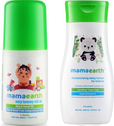 Mamaearth Easy baby Tummy Roll On for Digestion & Colic Relief with Hing & Fennel 40Ml änd Daily Moisturizing Baby Lotion, 200ml
