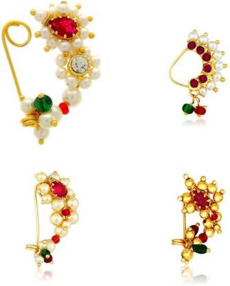 Divastri Cubic Zirconia, Pearl Gold-plated, Copper Plated Copper Nathiya