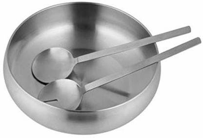 Shri & Sam Stainless Steel Salad Bowl High Grade Stainless Steel 3 Pcs Salad Bowl for Salad Serving,2 PCS Serving Spoon and 1 PC Salad Bowl 22 cm