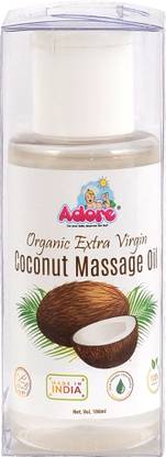 Adore Organic Extra Virgin Coconut Massage Oil - Cold Pressed - Food Grade- Massage Oil for All Ages- Certified- Safe & Tested- Natural Product- For all Uses- 100ml