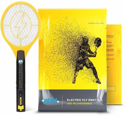 VibeX ® Rechargeable Bug Zapper Tennis Racket Safe to Touch Mesh Net Electric Insect Killer Indoor, Outdoor