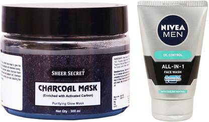 Sheer Secret Charcoal Mask 300ml and Nivea Men All In 1 Face Wash 100ml